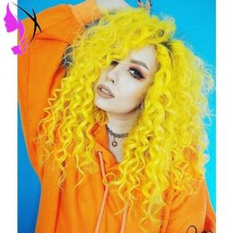 Kinky Curly Lace Front Synthetic Wigs With Baby Hair 13*4 Brazilian Hair Cosplay Party Lace Wigs Pre Plucked Bleached Knots