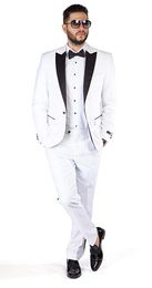 New Arrival Groomsmen White Groom Tuxedos Peak Black Lapel Men Suits Wedding Best Man Bridegroom Blazer (Jacket + Pants + Tie) L258