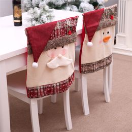 Christmas Chair Covers Dining Chair Cap Xmas Chair Back Cover Snowman Santa Claus Hat Slipcovers Decoration Festival Decor JK1910