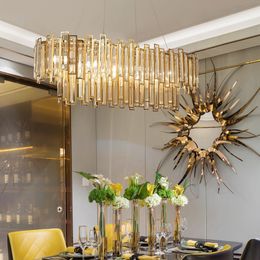 -iluminación cristalina de la lámpara del rectángulo para el Hotel Villa sala de restaurante de lujo contemporánea luces colgantes de oro llevado lámparas colgantes