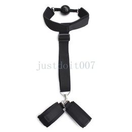 Bondage Neck collar To Wrist ankle cuffs Strap Soft Mouth Gag Restraint Set Handcuffs #R56