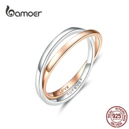 Two Colors Ring Double Circle Finger Rings for Couple Lover Genuine 925 Sterling Silver Engagement Jewelry BSR053