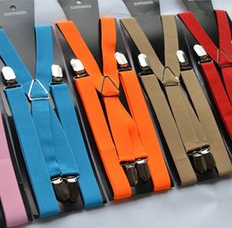 Suspenders 2.5*110CM Clip-on Longer version Elastic 4 clip Adjustable Braces 13 solid Colours For men Christmas gift free shipping