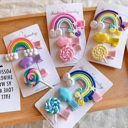 3pc/set Cute Girl Cloud Lollipop Rainbow Hairpins Cartoon Bobby Pin Hair Clips for Girls Children Headband Kids Accessories GD177