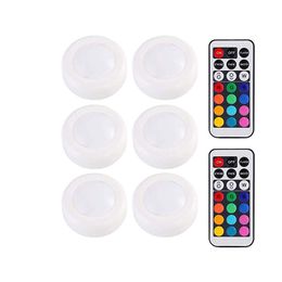 LED Puck Light 6Pcs RGB 12 Colours Wireless LED Under Cabinet Light with Remote Control Battery Powered Dimmable Touch Sensor Closet Light