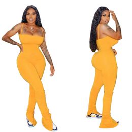 Rompers HAOYUAN Sexy Bodycon Stacked Jumpsuit Women Summer Backless Body Overalls One Peice Ruched Leggings Pants Rompers Club Outfits T20