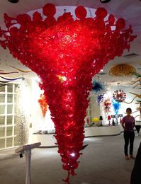 Lamps Modern Flower Chandelier Led Home Lobby Decoration Chandeliers Indoor Lighting Red Colour Hand Blown Glass Large Light