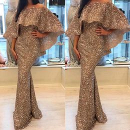 rose gold luxury prom dresses dubai mermaid sequined sparkle evening gowns plus size formal party wear