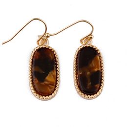 Fashion- Gold Tone Candy Color Mini Oval Shape Drop Earrings Women Leopard Minimalist Tortoise Shell Oavl Hook Earrings