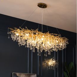 Nordic Luxury Gold Crystal LED Chandelier LOFT Large Lustre Hanging Lamp Living Room Hotel Hall Art indoor Chandelier Lighting LLFA