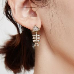 New Shiny Fish Bone Design Cubic Zircon Anti Allergy Earrings For Girls Party Best Christmas Jewelery Gift