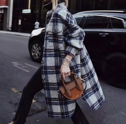 Wool Blend Contrast Color Plaid Long Style Woolen Jacket Coat - Ladies F/W 2020 Contour Gingham Checkered Top
