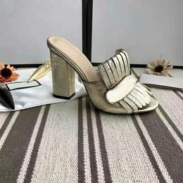 Slippers Transparent Slipper High Heel 10cm Sandals Slides Upper Leather Contrast Color Serpentine Shoes