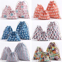 Christmas Gift Bag Flamingo Storage Bag Cotton Linen Drawstring Bundle Bags Xmas Candy Tea Gift Wrap Bag Decorations 3pcs/set XD19954