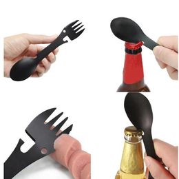 5 in 1 Multi-functional Outdoor Tools Stainless Steel Camping Survival EDC Kit Practical Fork Knife Spoon Bottle/Can Opener