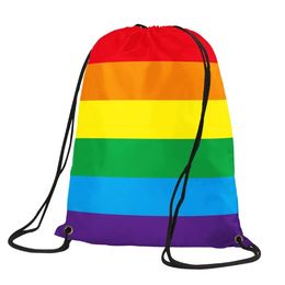 Gay Pride Drawstring Backpack 35x45cm Polyester Made String Bag Two Layers Rainbow LGBTQ LGBT Backpack Light Weight Bags