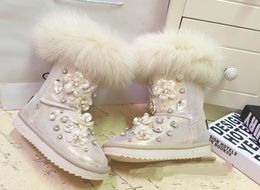 Hot Sale- Australia Classic Australia snow In-tube diamond gemstone fashion fox fur thick snow boots