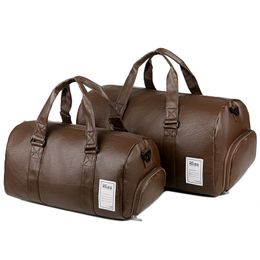 PU Leather Travel Men's Fiess Clothes Storage Handbag Waterproof Sports Yoga Gym Bags Women Lage Duffle Shoe Bag