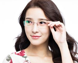 Wholesale-Titanium myopia glasses women rimless Nearsighted Glasses finished prescription red -0.50 to -6.00