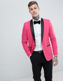 Hot Pink Mens Wedding Tuxedos Black Shawl Lapel Groom Groomsmen Tuxedos Man Jacket Blazer Excellent 2 Piece Suits(Jacket+Pants+Tie) 1451