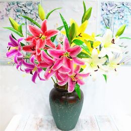 Fake Latex Lily (3 heads/piece) Simulation High Quality Real Touch Lilies for Home Wedding Decorative Artificial Flowers