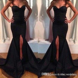 Free Shipping 2019 Black Prom Dress New Sexy Fitted Front Split Sweetheart Long Formal Party Gown