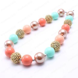 Mint+Peach Colour Design Child Girls Beads Necklace Fashion Chunky Bubblegum Necklace Kids Toddler Gift New Design
