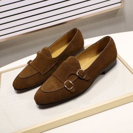 Hot Sale-tlemen Wedding Party Casual Slip On Shoes Black Brown Green Monk Strap Men Dress Shoes Leather