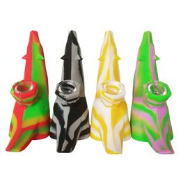 Silicone Unique Glass Water Bongs With Flower Bowl 4.5 Inch Unbreakable Portable Wolf Geometric Wax Dabs Dry Herb Tobacco Travelling Pipes