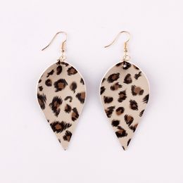 Fashion-Style leopard Print leather Leaf Drop Earrinsg for Women Cheetah Print Faux Leather Statement Jewelry