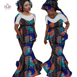 Womens 2 Piece Outfit Sets Summer 2019 New Style Bazin Elegant Women Sets Dashiki Headtie Traditional African Clothing WY1849