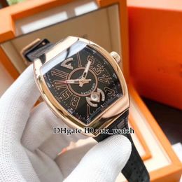 NEW Men's Collection Vanguard Rose Gold Case V 45 SC DT Automatic Mens Watch Black Dial Leather Rubber Strap Gents Sport215N