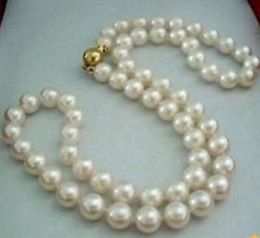 18inch Beaded Necklaces 8-9mm Natural South Sea White Pearl Necklace 14k Gold Clasp
