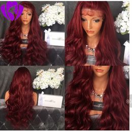 Ombre burgundy hd Lace Frontal Wig Pre Plucked With Baby Hair Body Wave Synthetic Lace Front Wigs Brazilian Hair Wigs 150% Density