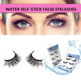 Popular 4 Pair/box Water Self-Stick False Eyelashes Glue Free Self Adhesive Self-coated Reusable Thick Fake Lashes