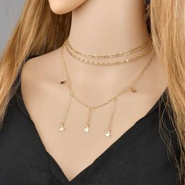 Gold Color Choker Necklace Women Star Necklaces & Pendants Bijoux Multilayer Necklaces Tassel Chains Necklace Collier