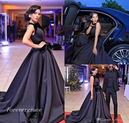 2019 Elegant Black A-line Evening Dress Satin Sleeveless Long Formal Holiday Wear Prom Party Gown Custom Made Plus Size