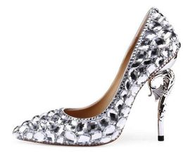Sexy Crystal Shining Shoes Cinderella Lady Thin Heel Pointed Toe Pumps Elegant Music Concert Banquet Wedding High Heel