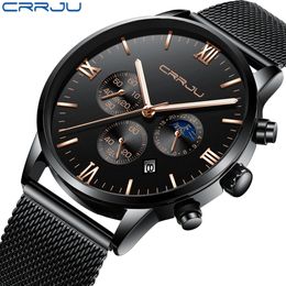 cwp CRRJU Men's Chronograph Bussiness Watches with Mesh belt Fashion Sports Quartz Army Wrist Watch Men Date Waterproof Clock