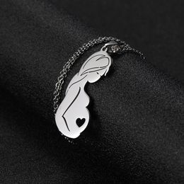 Fashion Geometrical Pregnant Women Mother Shape Pendant Stainless steel Mom's Love Clavicle Necklace for Mother Gift