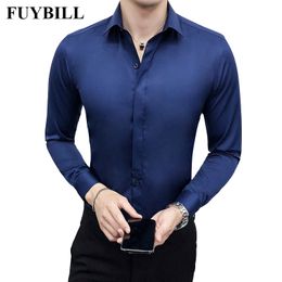FuyBill New Men's Solid Colour Shirt Men's Simple and Comfortable Single-breasted Business Casual Shirt Slim Stretch Long Sleeves