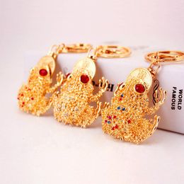 Bright Gold Colour Keychain Alloy Animal Frog Pendant Key Chains Rhinestone Paved Diy Ornament Key Ring Holders Women Bag Accessories 3pcs