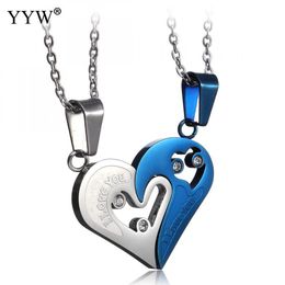 Fashion- Stainless Steel Mens Womens Couple Necklace Pendant Heart Love I love you Pendants Necklaces Puzzle Matching Fashion Jewellery