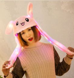 Party Hats LED Glowing Plush Rabbit Funny Light Up Ear Moving Bunny Cap For Women Girls Cosplay Christmas Holiday Toys