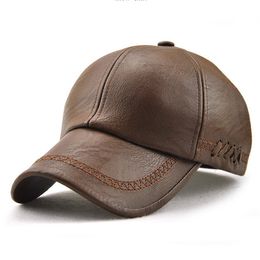 Wholesale Mens Casual PU Leather Hats Baseball Cap Golf Ball Sports Cap Autumn Winter PU Leather Sun Hat Outdoor Adjustable Caps for Men