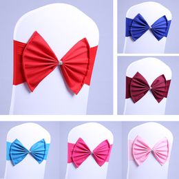 wedding chair bands UK - Wedding chair sashes Bowknot chair cover Bow Tie Diamond Buckles Band Polyester Cotton elastic chair sash back decor For birthday party Xmas