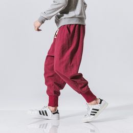 #4507 Traditional Chinese 2019 Plus Size Linen Harem Pants Men Elastic Waist Vintage Baggy Cotton Linen Trousers Hip Hop Pants