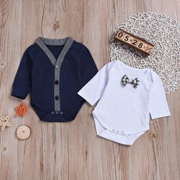 Çocuklar Giyim Erkek 2 adet Bebek Uzun Kollu Beyefendi Ceket Romper + Ilmek Tulum Seti Kıyafet Kış Giysileri Bebek Roupas Için