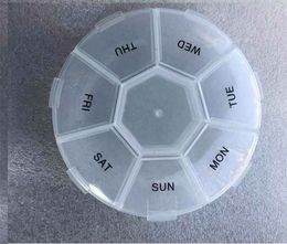 Round seven grid pill box transparent one week pill boxes portable Storage small carton