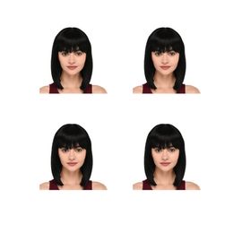 hot soft Malaysian Hair short bob silky straight black wig Simulation Human Hair short cut bob wig with bang for women